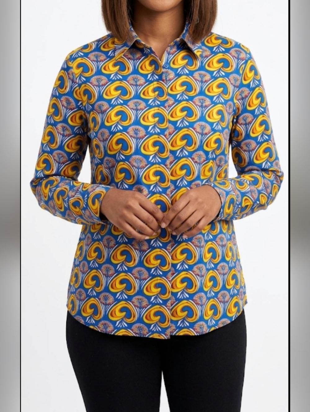 GRACIA Women's Long Sleeve Colorful Patterned Blouse, Size S.